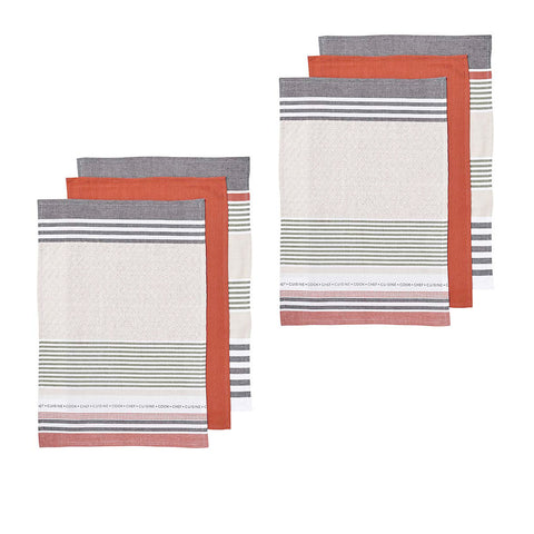 Ladelle Intrinsic Set of 6 Cotton Kitchen Tea Towels 45 x 70cm Rust