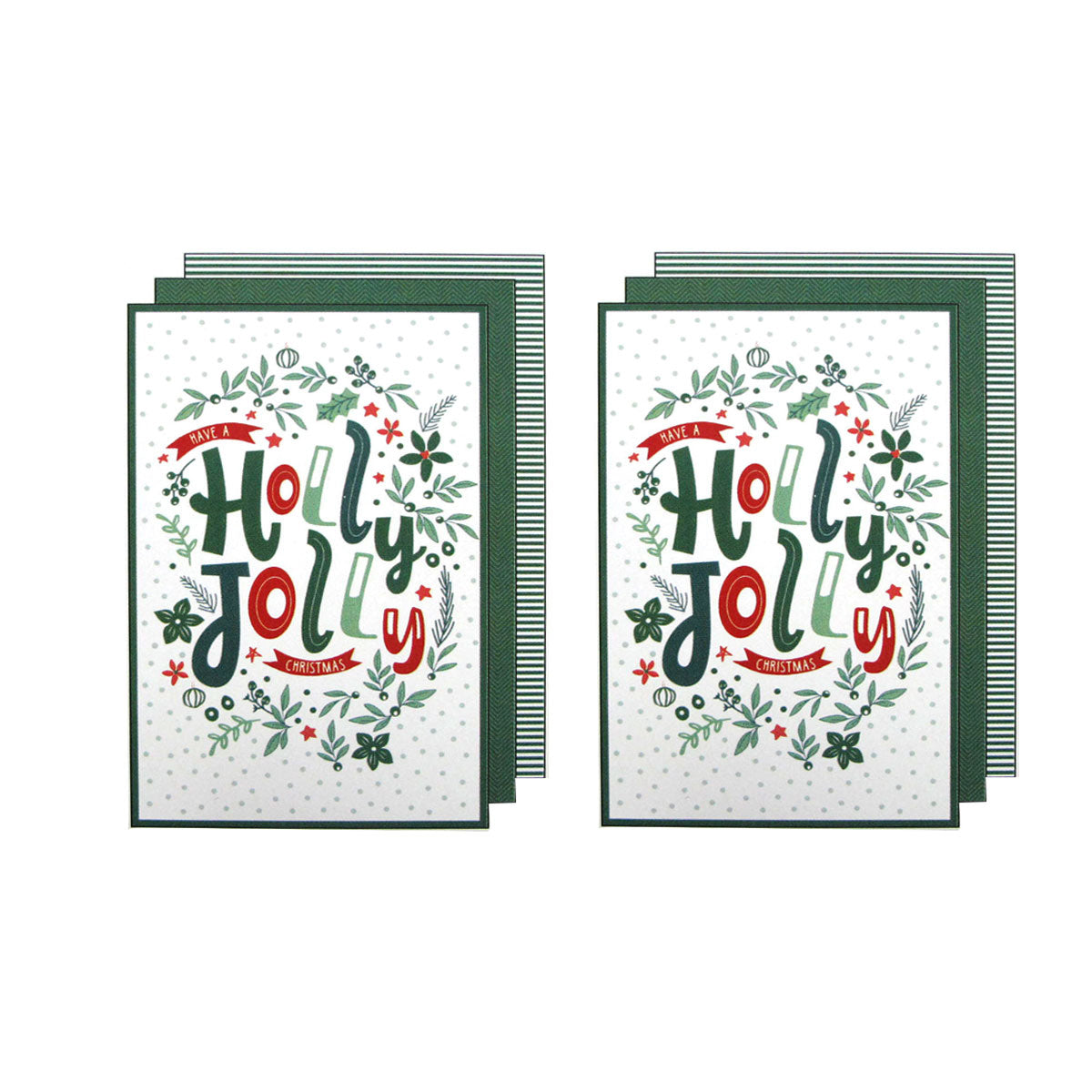 Joyful Jolly Christmas Set of 6 Cotton Kitchen Towels Green