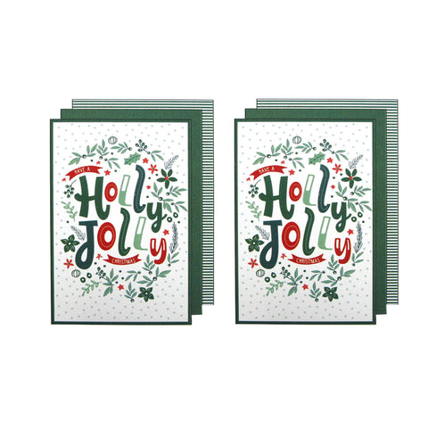 Joyful Jolly Christmas Set of 6 Cotton Kitchen Towels Green