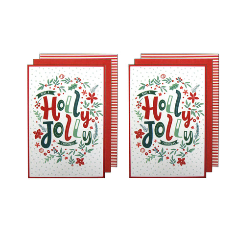 Joyful Jolly Christmas Set of 6 Cotton Kitchen Towels Red