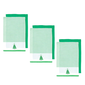 Ladelle Set of 6 Christmas Xmas Tree Cotton Tea Towels 45 x 70cm Green