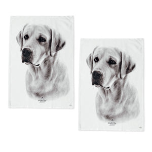 Set of 2 Labrador Dogs Cotton Kitchen Tea Towels 50 x 70cm