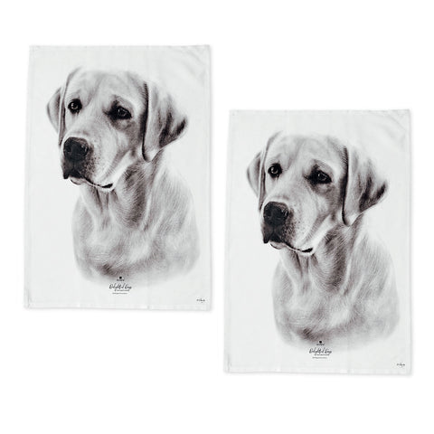Set of 2 Labrador Dogs Cotton Kitchen Tea Towels 50 x 70cm