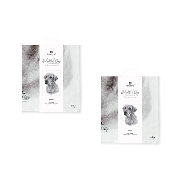 Set of 2 Labrador Dogs Cotton Kitchen Tea Towels 50 x 70cm