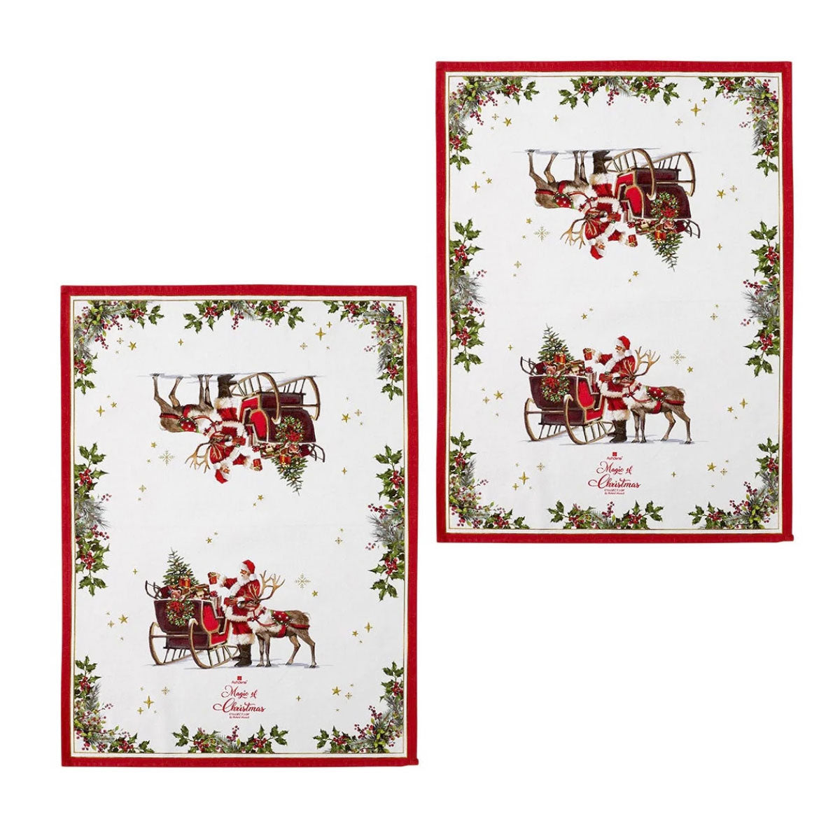 Pair Magic of Christmas Richard Macneil Cotton Kitchen Tea Towels 50 x 70cm