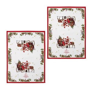 Pair Magic of Christmas Richard Macneil Cotton Kitchen Tea Towels 50 x 70cm