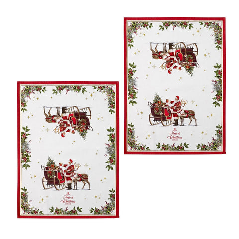 Pair Magic of Christmas Richard Macneil Cotton Kitchen Tea Towels 50 x 70cm