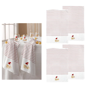 Ladelle 4 x Mr & Mrs Christmas Hat Cotton Kitchen Tea Towels 45 x 70cm