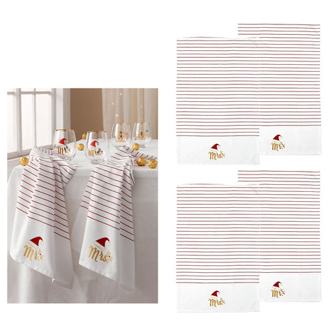 Ladelle 4 x Mr & Mrs Christmas Hat Cotton Kitchen Tea Towels 45 x 70cm