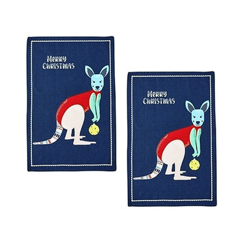 Australiana Animal Drawing Set of 2 Cotton Kitchen Towels Kangaroo
