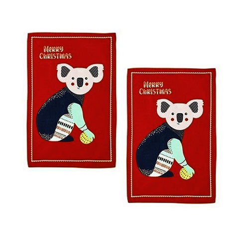 Australiana Animal Drawing Set of 2 Cotton Kitchen Towels Koala