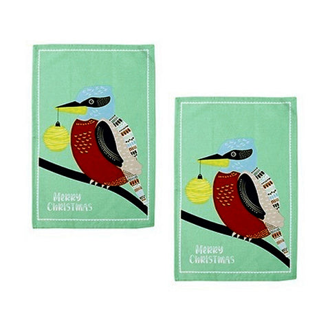Australiana Bird Drawing Set of 2 Cotton Kitchen Towels Kookaburras