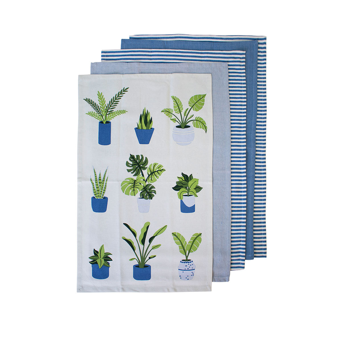 Ladelle Set of 5 Plant Life Cotton Kitchen Tea Towels 50 x 70cm Blue