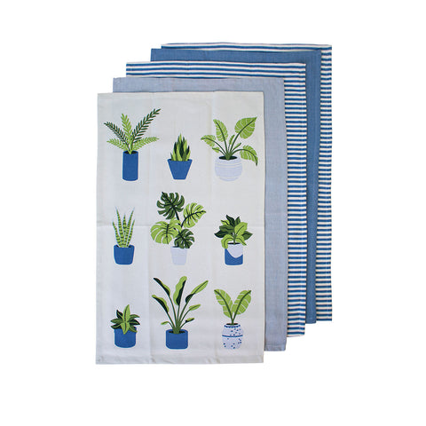 Ladelle Set of 5 Plant Life Cotton Kitchen Tea Towels 50 x 70cm Blue