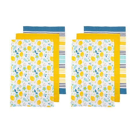 Set of 6 Positano Cotton Kitchen Tea Towels 50 x 70 cm White