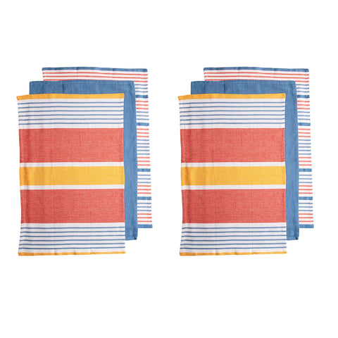 Set of 6 Positano Stripe Cotton Kitchen Tea Towels 50 x 70 cm Red