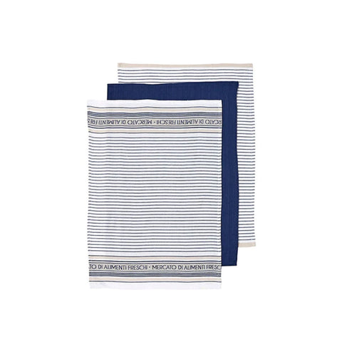 Ladelle Set of 3 Professional Series III Cotton Kitchen Tea Towels Navy 50 x 70cm