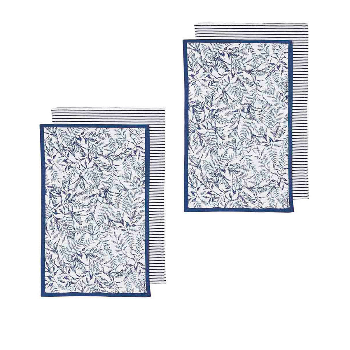 Ladelle Repose Floral Set of 4 Cotton Kitchen Towels Navy 45 x 70cm