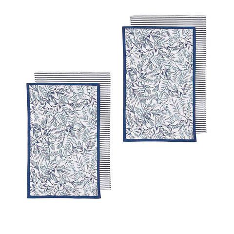 Ladelle Repose Floral Set of 4 Cotton Kitchen Towels Navy 45 x 70cm