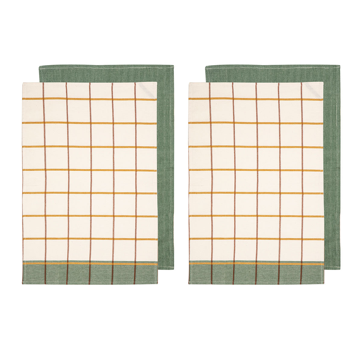 Set of 4 Retreat Cotton Kitchen Tea Towels 50 x 70 cm Green