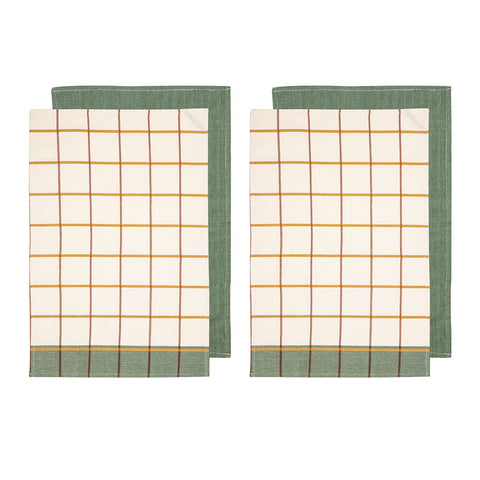 Set of 4 Retreat Cotton Kitchen Tea Towels 50 x 70 cm Green
