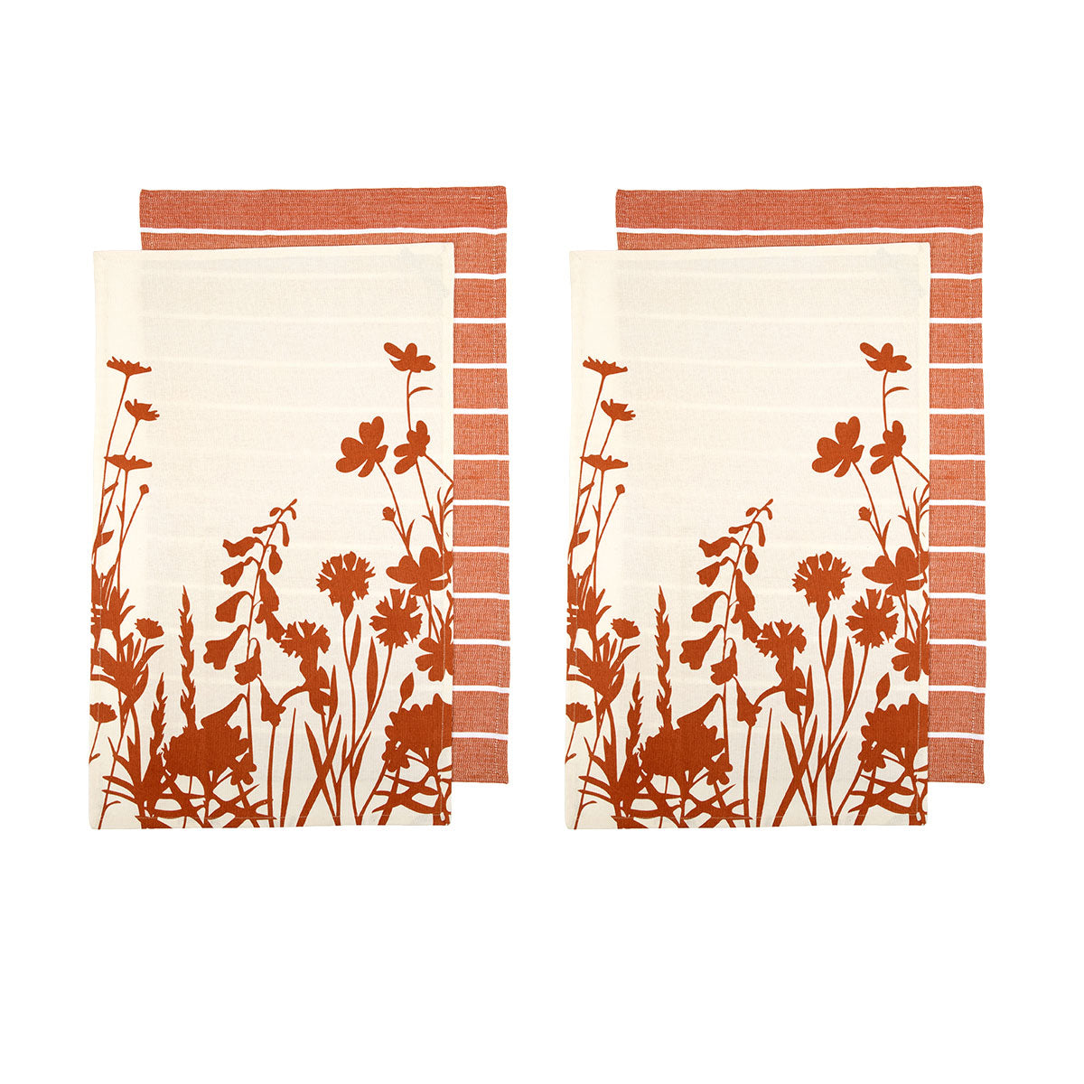 Set of 4 Sanctuary Floral Cotton Kitchen Tea Towels 50 x 70 cm Terracotta