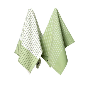 Ladelle Set of 2 Kyrie Checked Cotton Jumbo Tea Towels 60 x 80cm Green