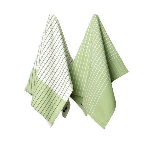 Ladelle Set of 2 Kyrie Checked Cotton Jumbo Tea Towels 60 x 80cm Green