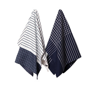 Ladelle Set of 2 Kyrie Checked Cotton Jumbo Tea Towels 60 x 80cm Blue