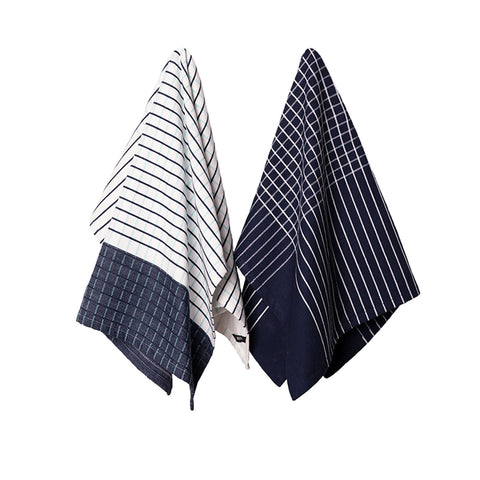 Ladelle Set of 2 Kyrie Checked Cotton Jumbo Tea Towels 60 x 80cm Blue