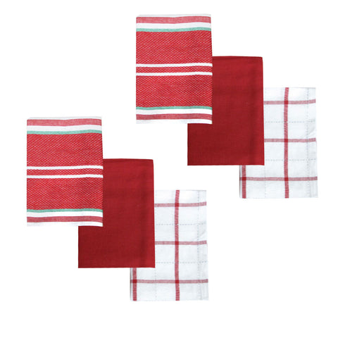 Brick Set of 6 Cotton Kitchen Towels Red Design 6