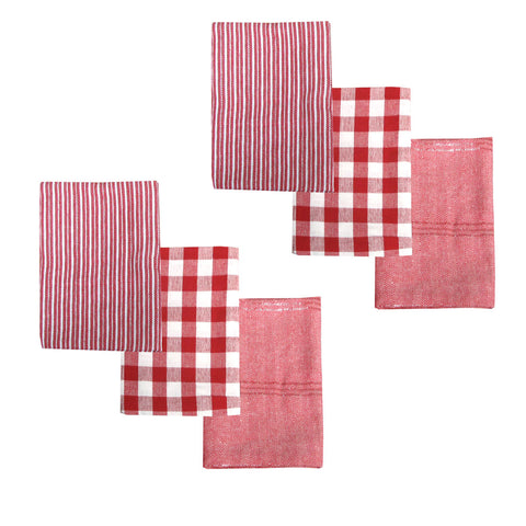 Brick Set of 6 Cotton Kitchen Towels Red Design 7