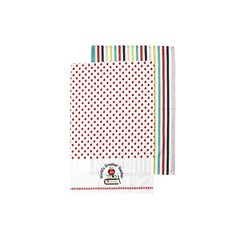 Ladelle Set of 2 World's Greatest Teacher Kitchen Cotton Tea Towels