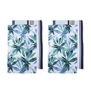 Ladelle Set of 4 Zest Leaves Cotton Kitchen Tea Towels 50 x 70cm Blue Green