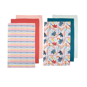 Set of 6 Zest Bright Cotton Kitchen Tea Towels 50 x 70 cm Mix