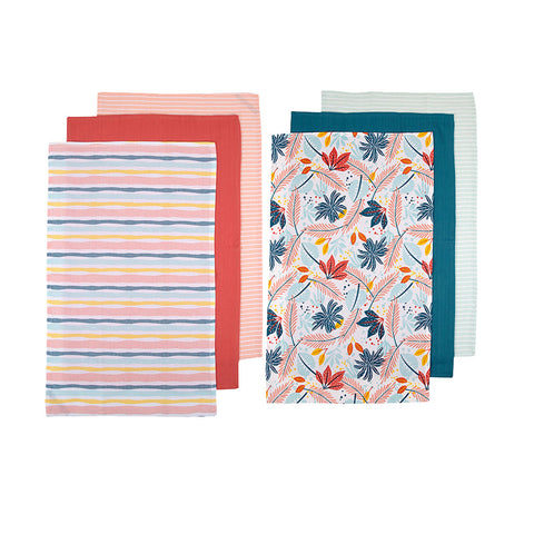 Set of 6 Zest Bright Cotton Kitchen Tea Towels 50 x 70 cm Mix
