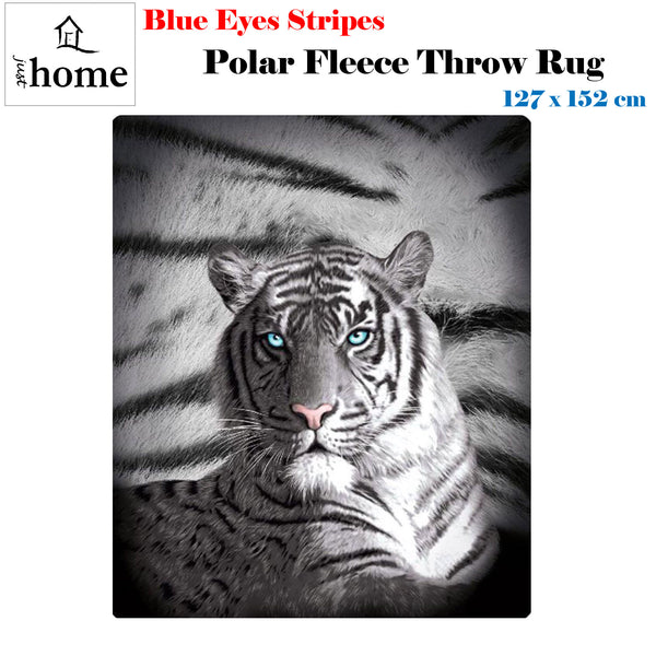 Just Home Blue Eyes Stripes Tiger Polar Fleece Throw Blanket 127 x 152cm