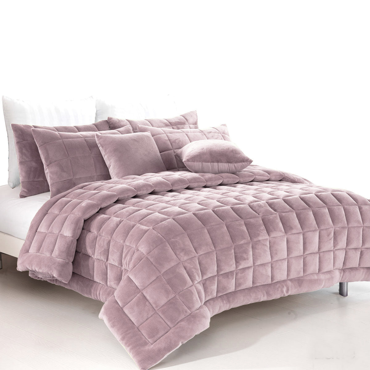 Alastairs Augusta Faux Mink Quilt Bedspread Comforter Set Blush Pink Double