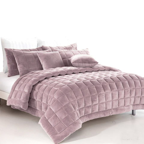 Alastairs Augusta Faux Mink Quilt Bedspread Comforter Set Blush Pink Double