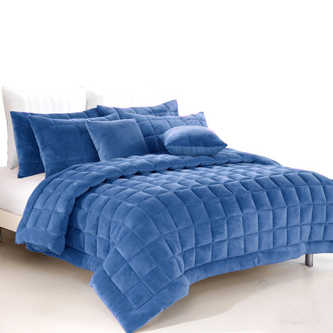 Alastairs Augusta Faux Mink Quilt Bedspread Comforter Set Denim Blue Single