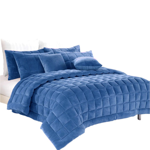 Alastairs Augusta Faux Mink Quilt Bedspread Comforter Set Denim Blue Super King