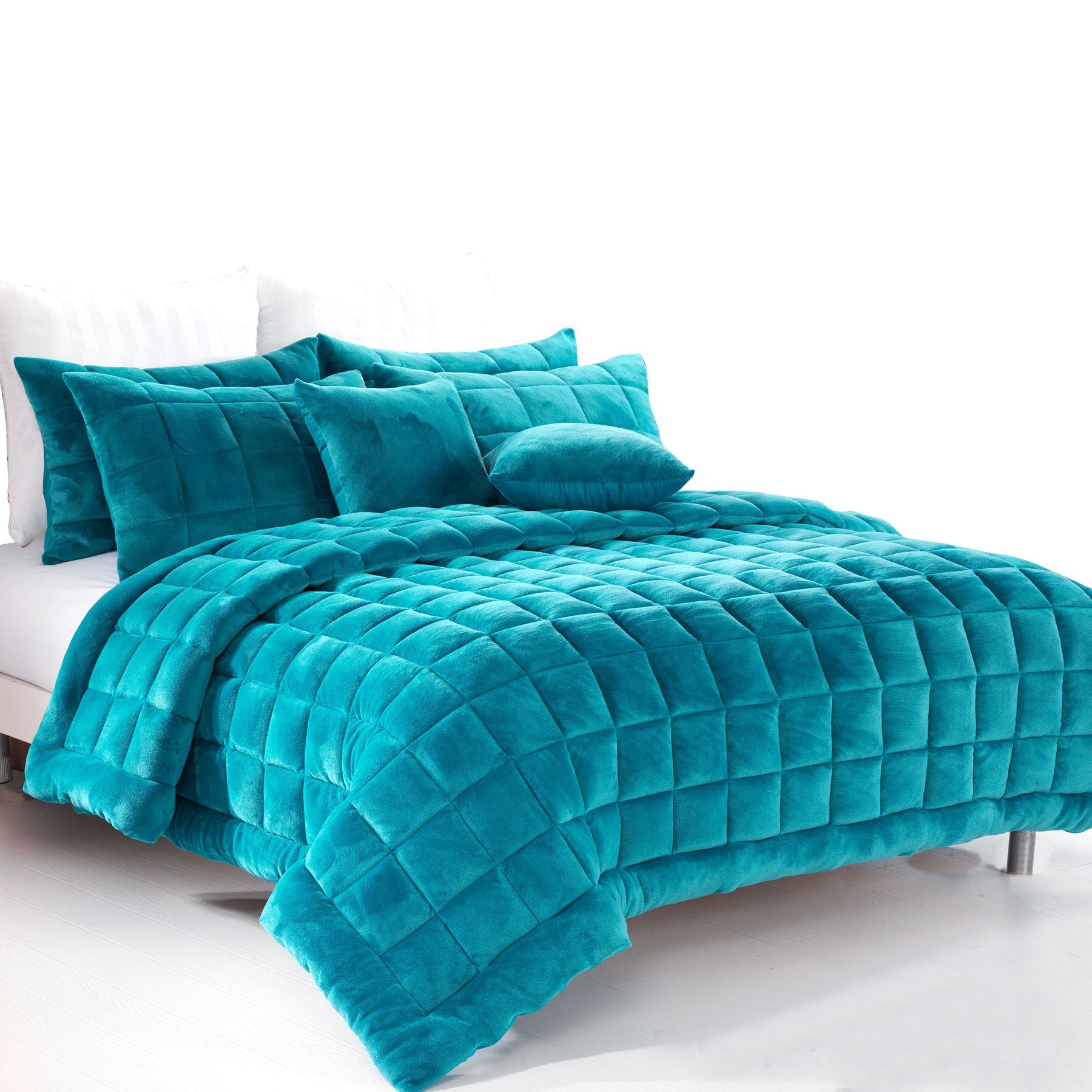 Alastairs Augusta Faux Mink Quilt Bedspread Comforter Set Aqua Blue King