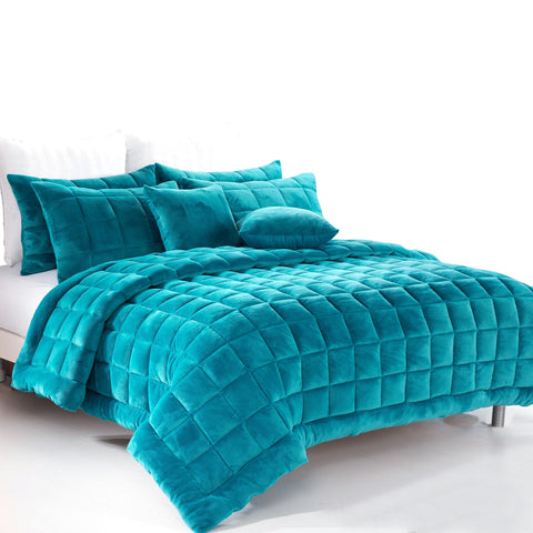 Alastairs Augusta Faux Mink Quilt Bedspread Comforter Set Aqua Blue King