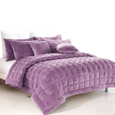 Alastairs Augusta Faux Mink Quilt Bedspread Comforter Set Lilac Super King