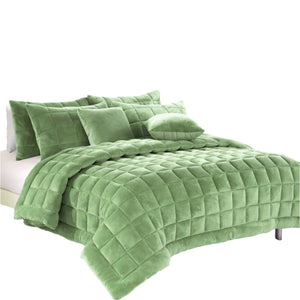 Alastairs Augusta Faux Mink Quilt Bedspread Comforter Set Sage Green Double