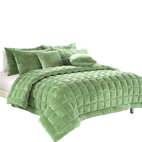 Alastairs Augusta Faux Mink Quilt Bedspread Comforter Set Sage Green Double