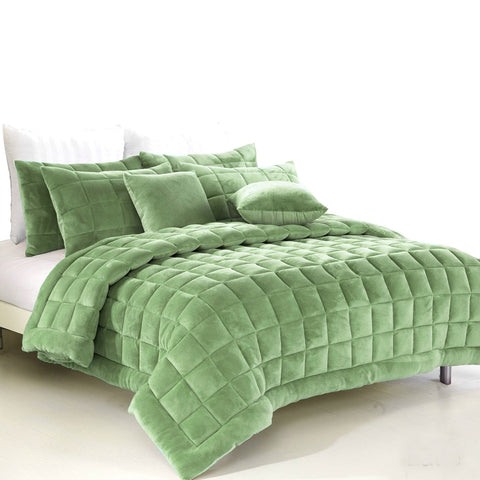 Alastairs Augusta Faux Mink Quilt Bedspread Comforter Set Sage Green Super King