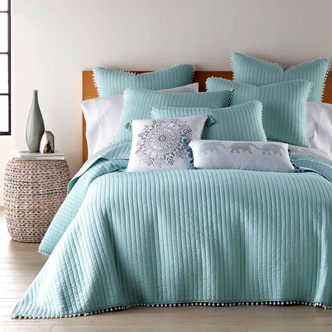 Jenny Mclean Clavo Pompom 3 Pce Bedspread Coverlet Comforter Quilt Set Blue Queen