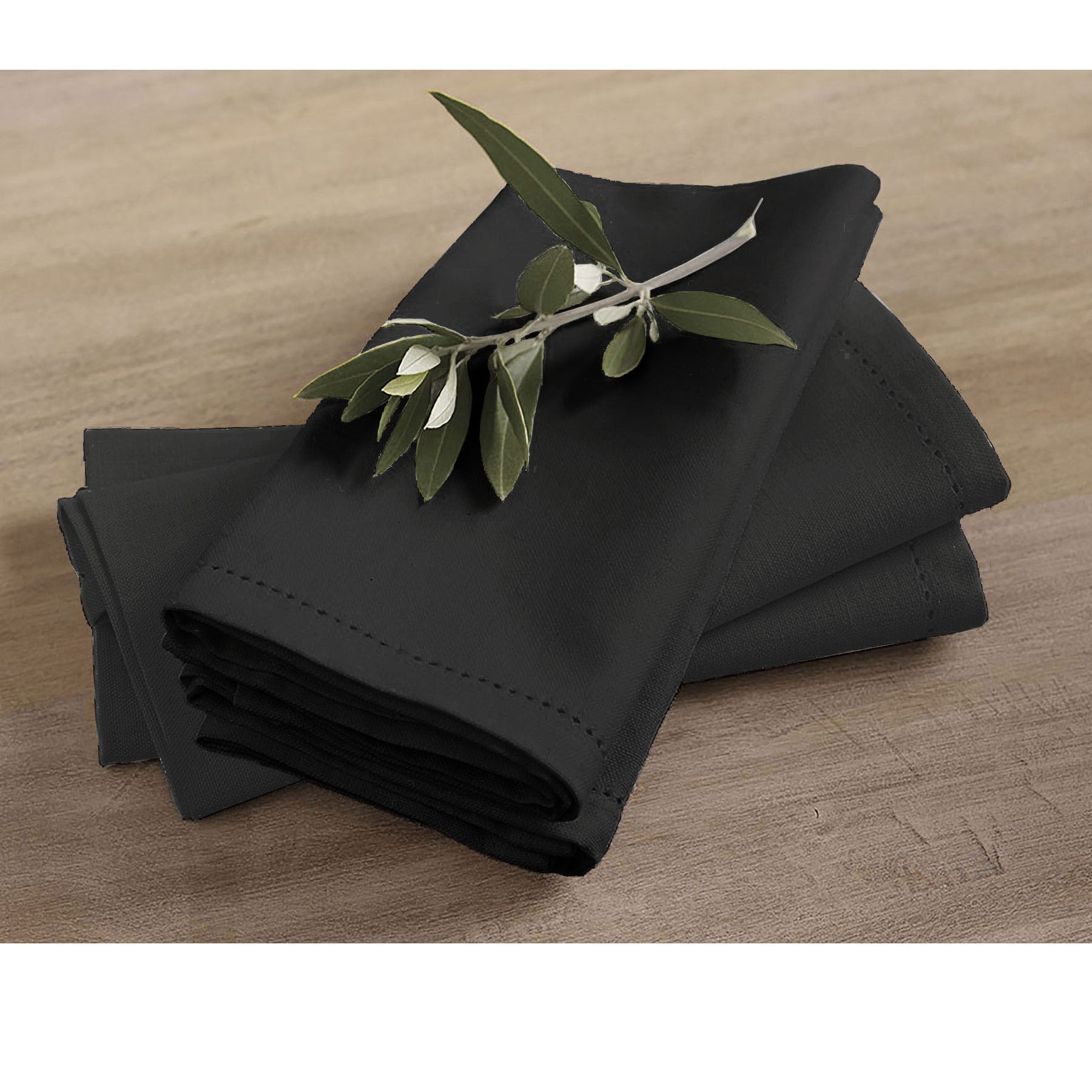 Rans Set of 4 Cotton Hemstitch Napkins 45 x 45cm Black