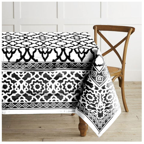 Rans Pure Cotton Vintage Tablecloth Rectangular 150 x 260 + 4cm Black White